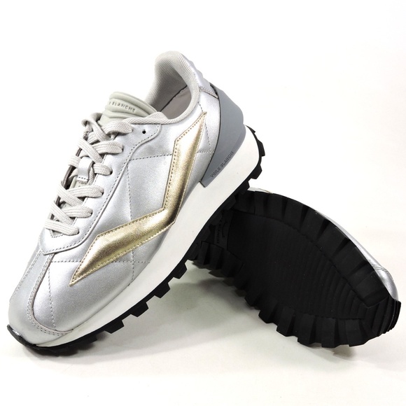 VOILE BLANCHE 🇮🇹 WOMEN'S SILVER LEATHER FASHION COMFORT SNEAKERS - Picture 7 of 8